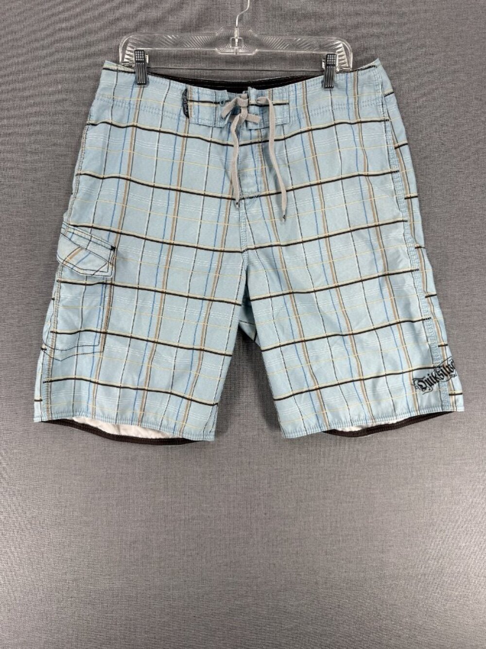 Quiksilver Board Shorts Mens 34 9" Plaid Swim Trunks Drawstring Embroidered Y2K